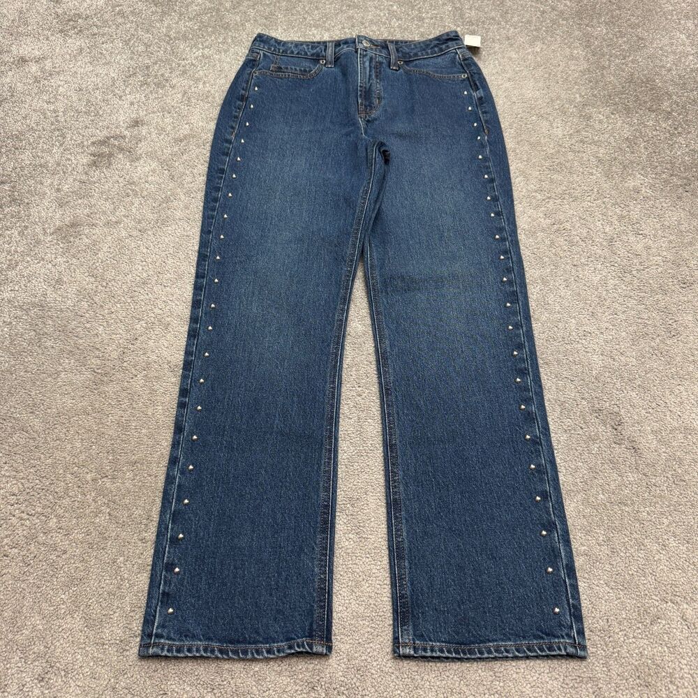 Old Navy Extra High Rise Straight Studded Denim Jeans Womens 4 Petite Blue NWT